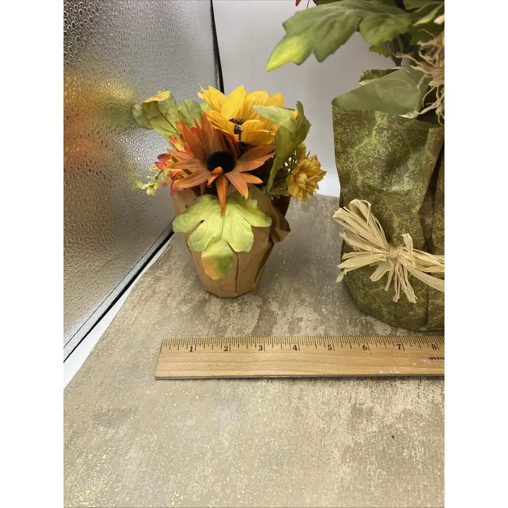 Whimsical Fall Scarecrow Floral Display in Pot Along With 2 Small Floral Pots